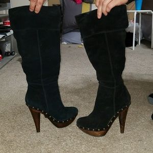 Bakers knee high black studded boots
